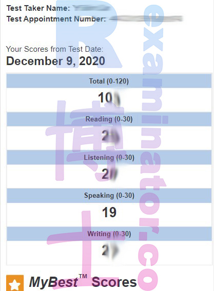 Edizione Casalinga del TOEFL del 9 dicembre 2020, esame sostitutivo con un punteggio di 10X punti. Va bene se la tua base nella parte orale non è buona.
