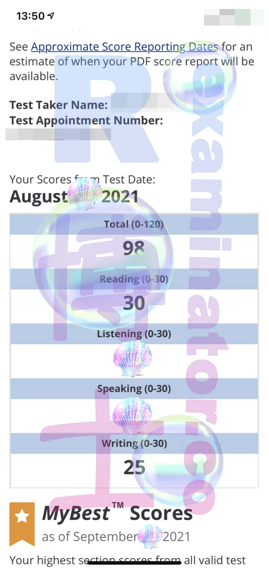 I risultati del TOEFL sono usciti alla fine di agosto, ho totalizzato 98 punti 😀
