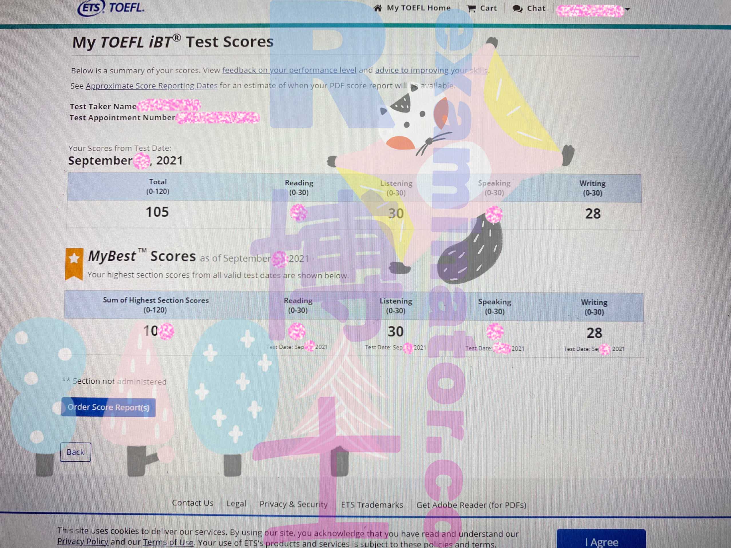 총점 105점 ~ 공식 성적표가 여기에 있습니다! 토플 점수는 한 마디로: 꾸준함! 😁
