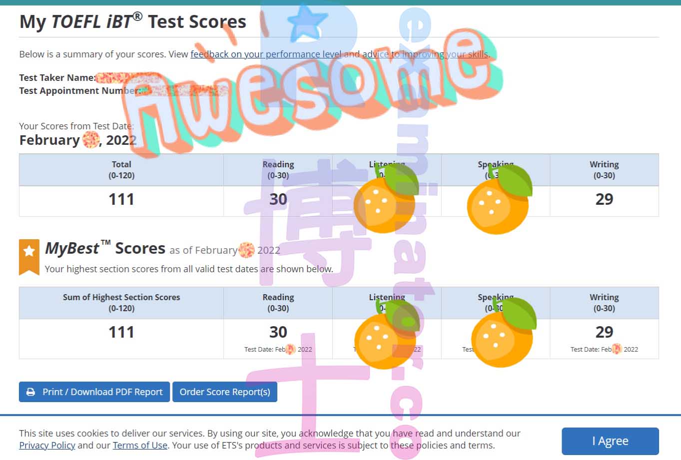 111 nel TOEFL Home! Congratulazioni al cliente C negli Stati Uniti 🇺🇸
