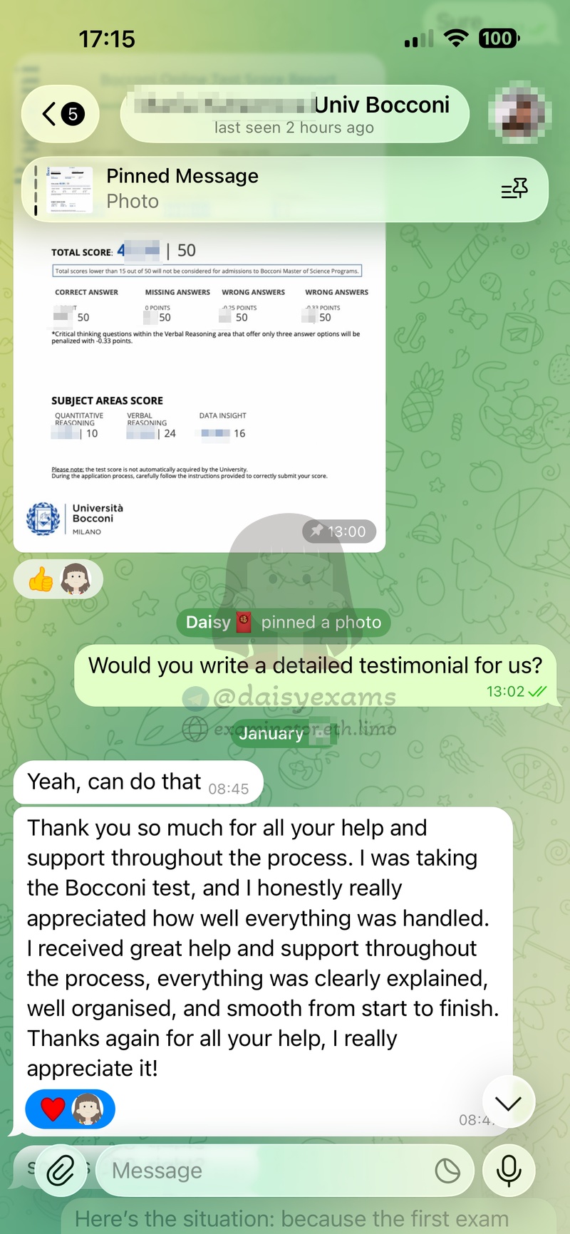 代考保分成功案例#722的与客户对话截图