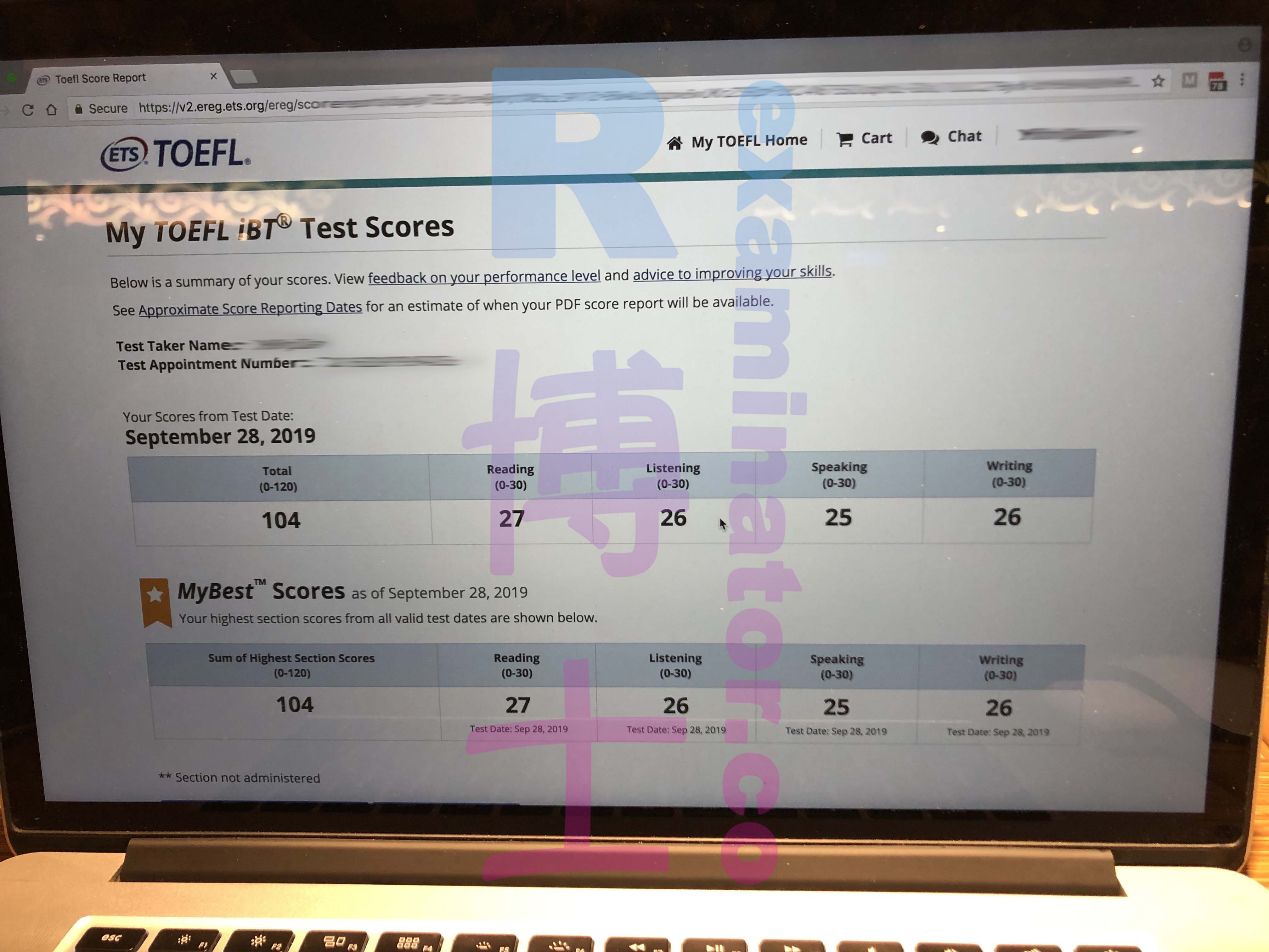 Test de substitution TOEFL 104 points le 28/09/2019
