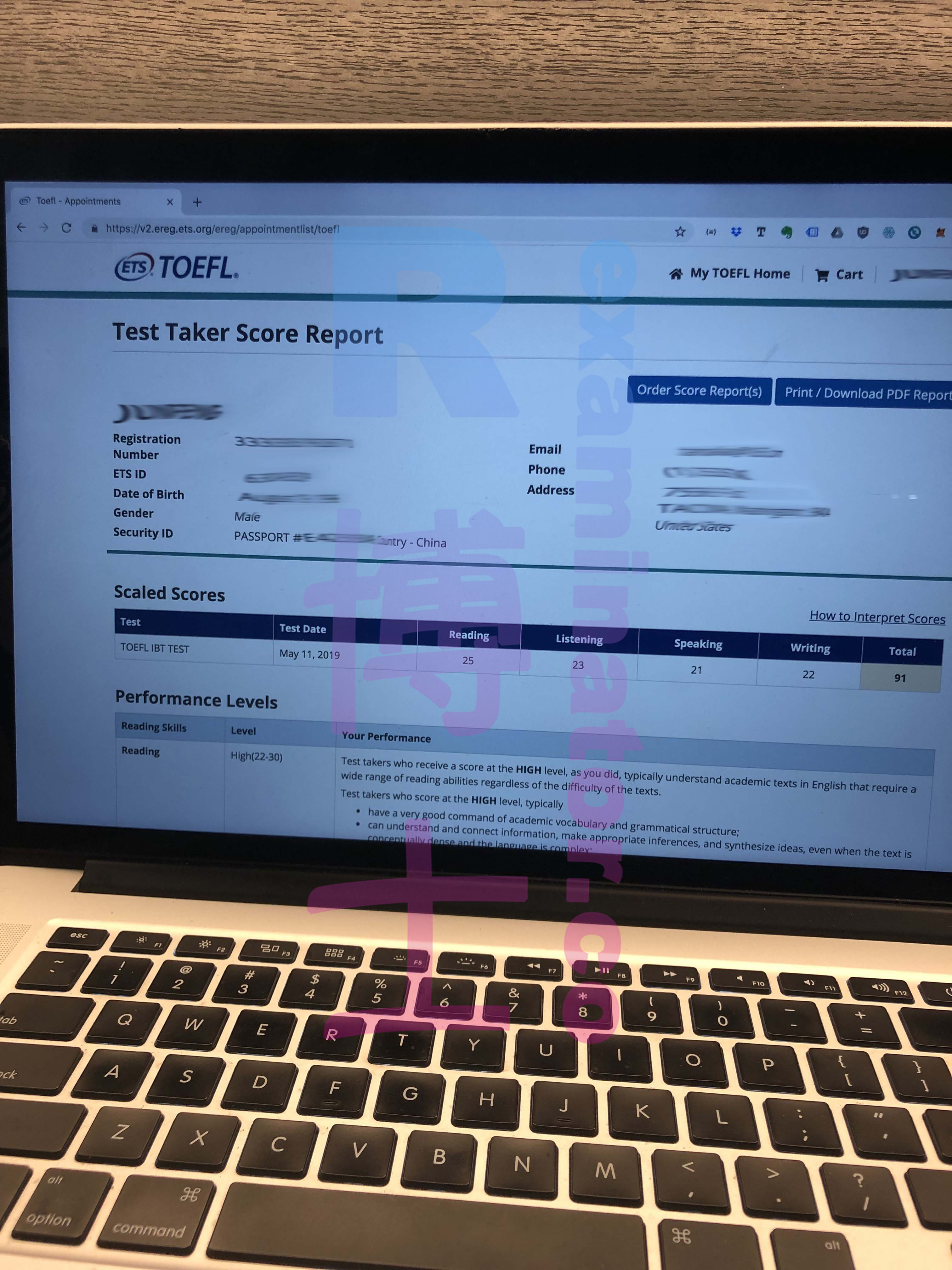 11/05/2019 Test TOEFL con punteggio di 95 punti.
