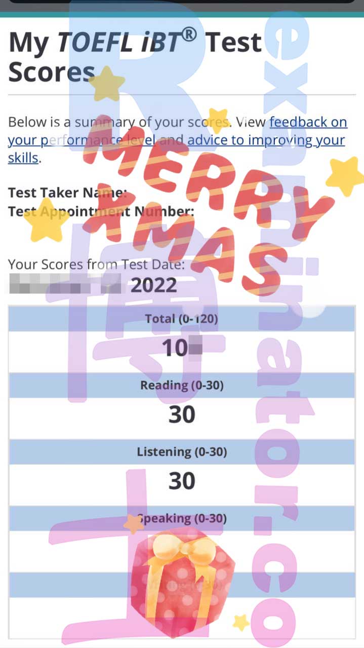 Le score officiel de plus de 100 au TOEFL Home Edition est arrivé !🎉 "J'aurais atteint 110 si j'avais mieux réussi l'expression orale🤣", a déclaré la cliente taïwanaise.👧
