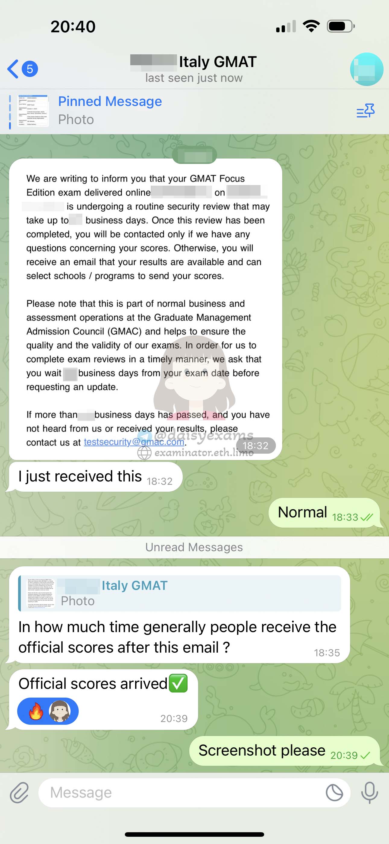 GMAT代考保分成功案例#680的与客户对话截图