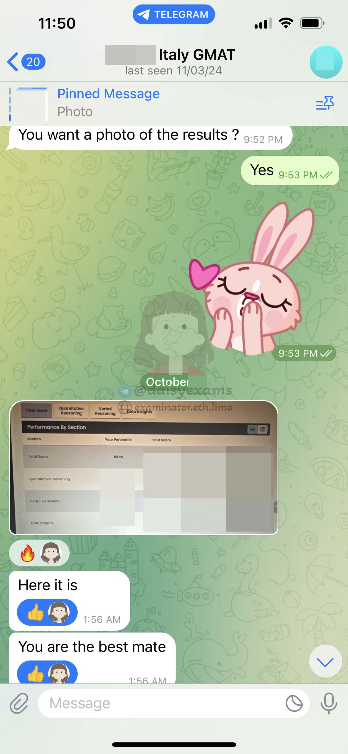 GMAT代考保分成功案例#680的与客户对话截图