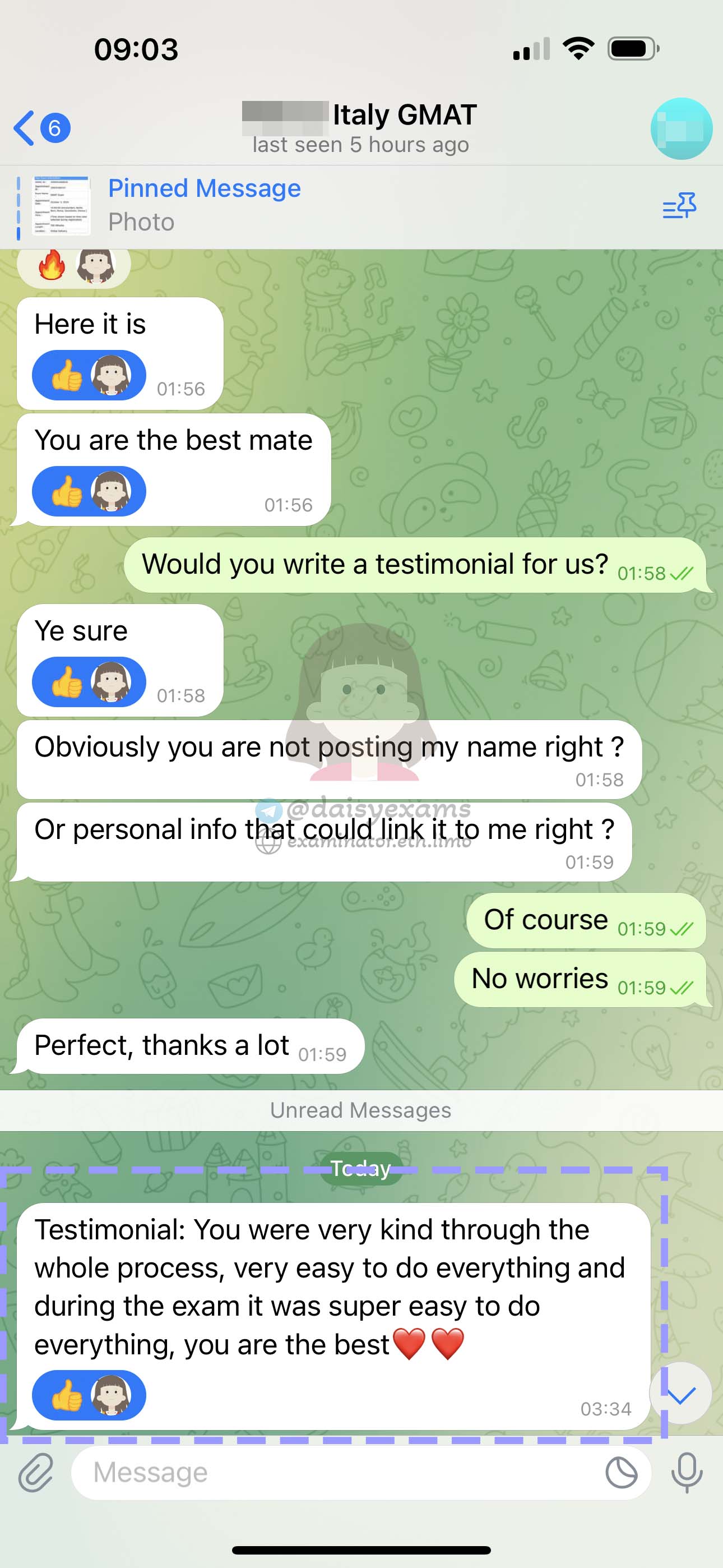 GMAT代考保分成功案例#680的与客户对话截图