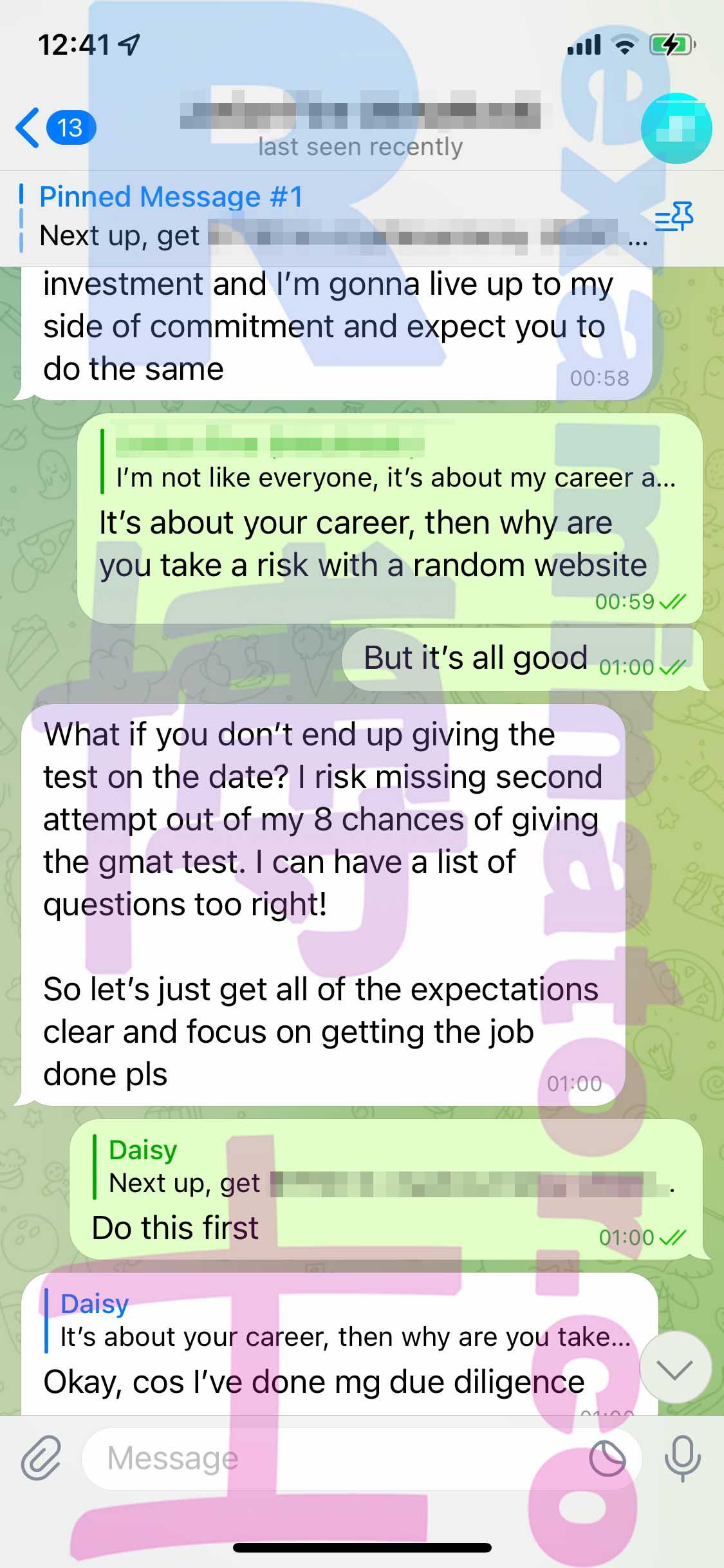 screenshot of chat logs for [Tricher au GMAT] success story #302