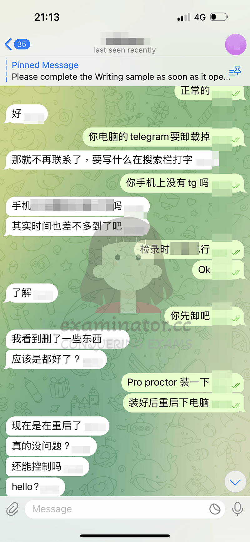 screenshot of chat logs for LSAT Cheating success story #656