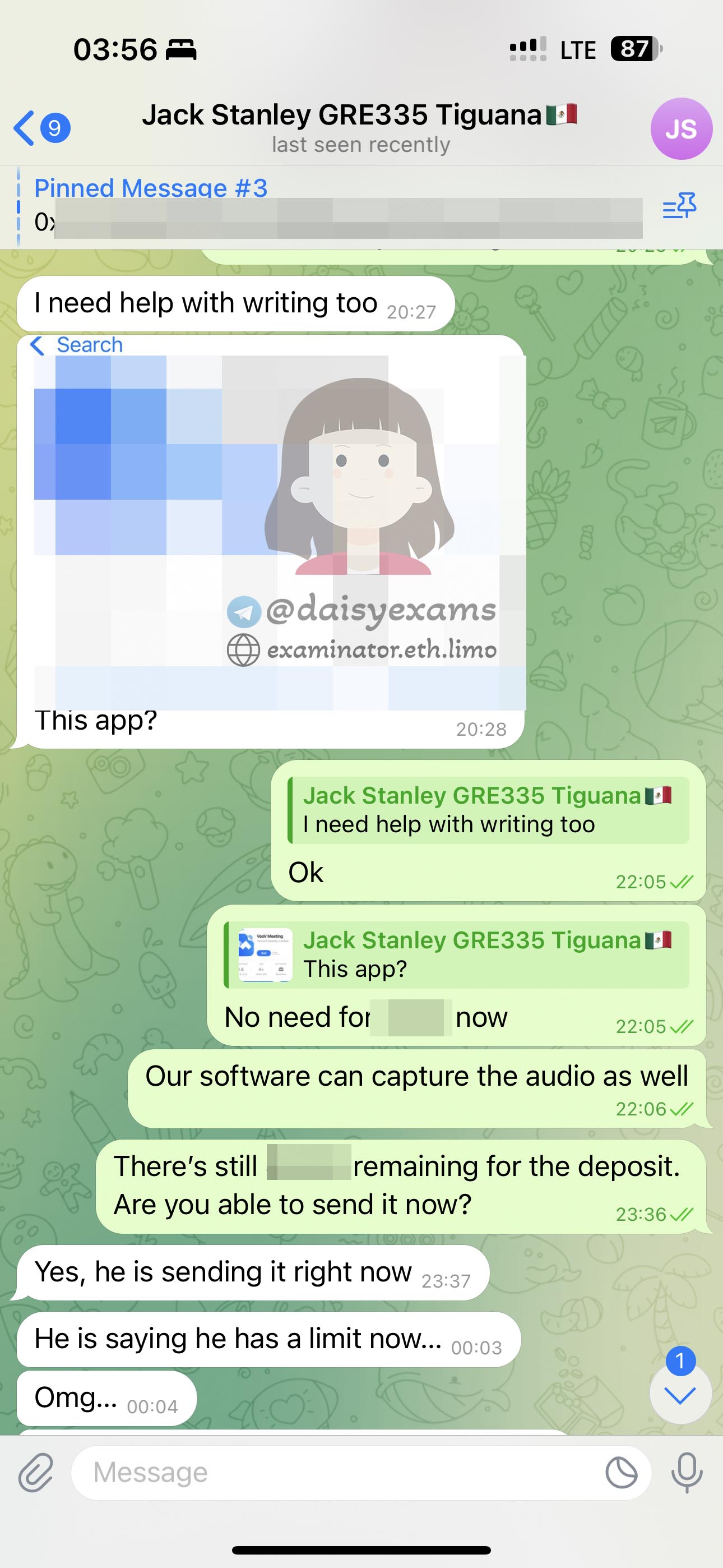 GRE代考保分成功案例#707的与客户对话截图