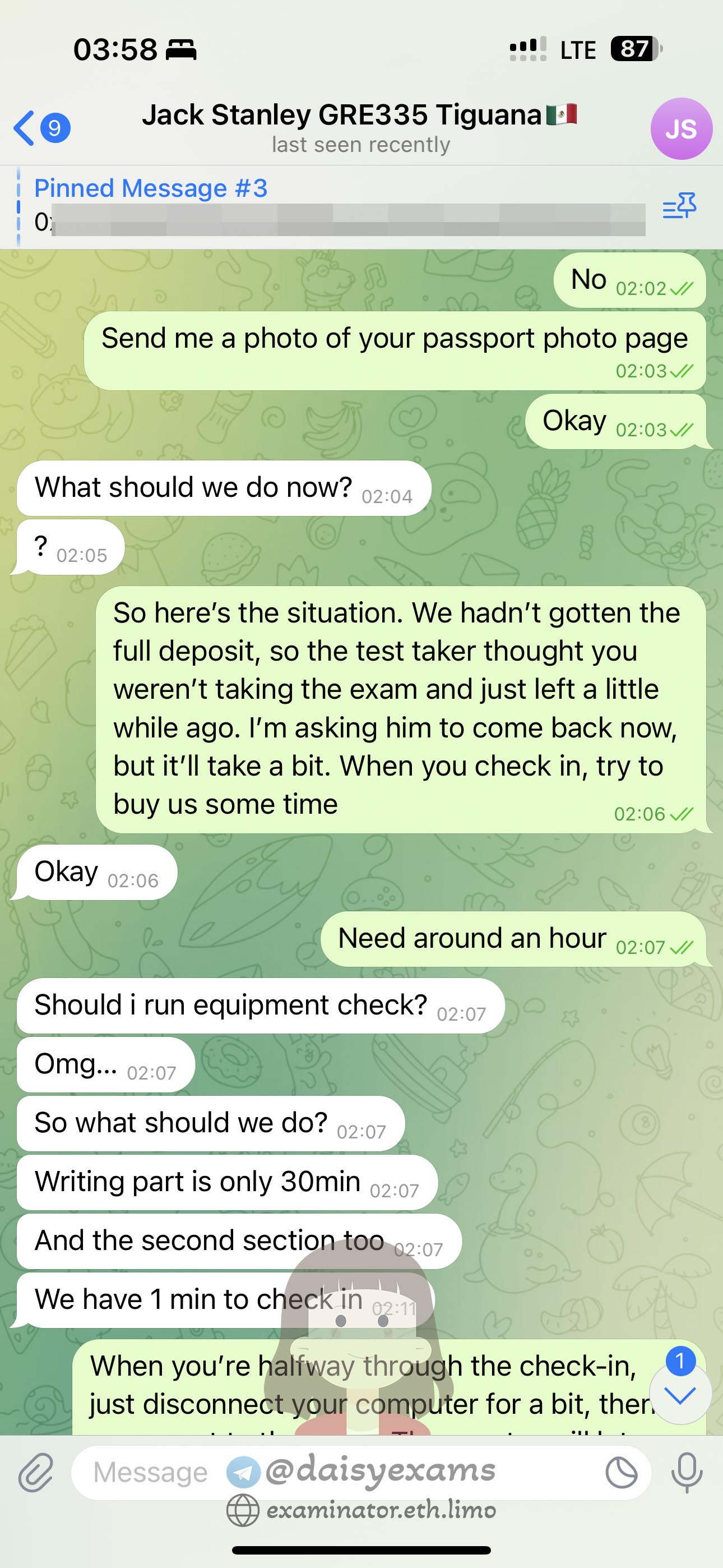 GRE代考保分成功案例#707的与客户对话截图