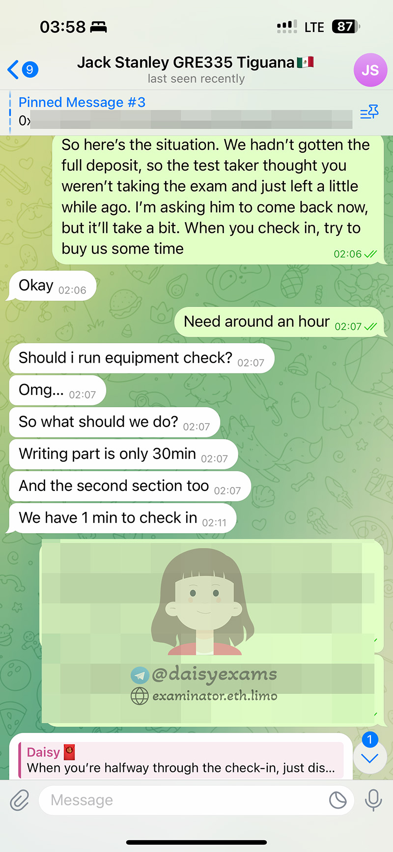 GRE代考保分成功案例#707的与客户对话截图