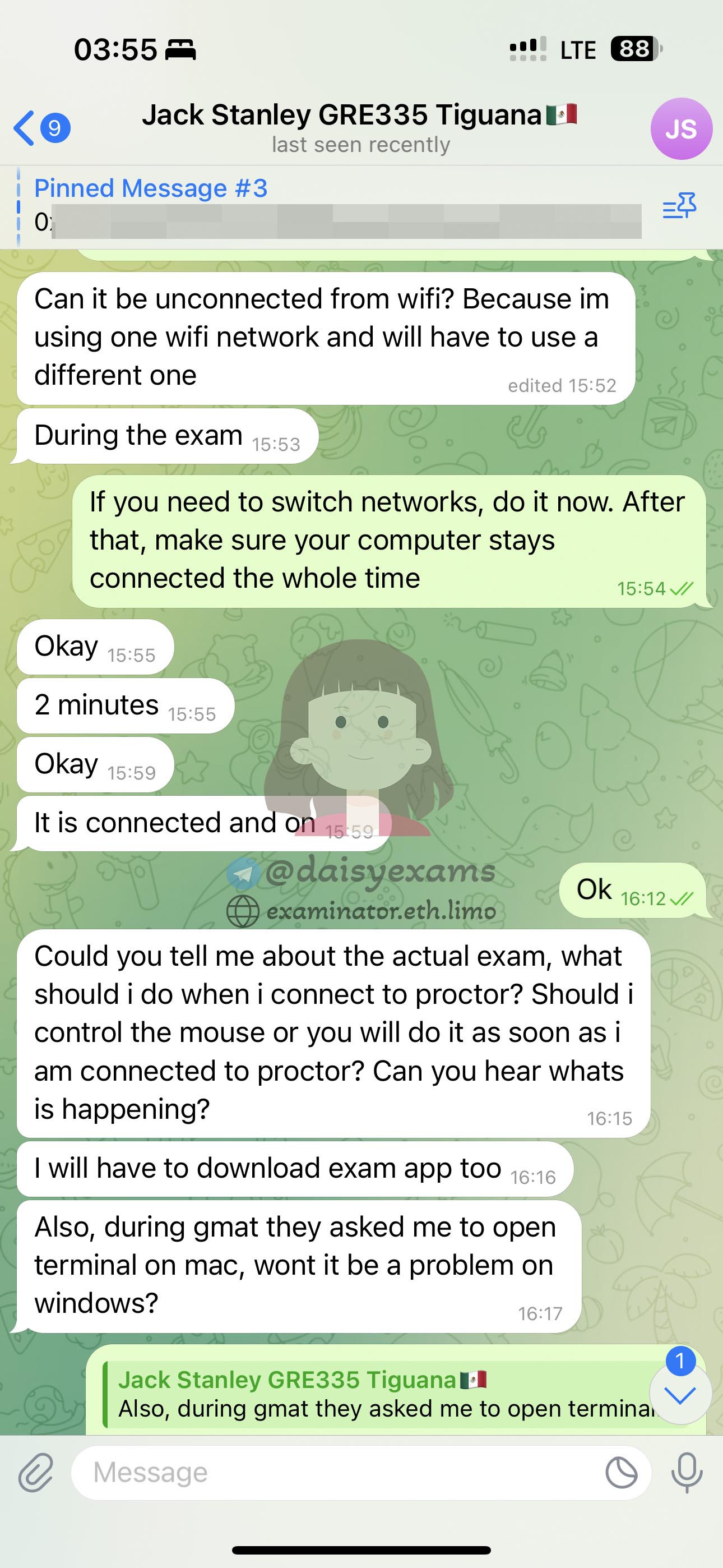 GRE代考保分成功案例#707的与客户对话截图