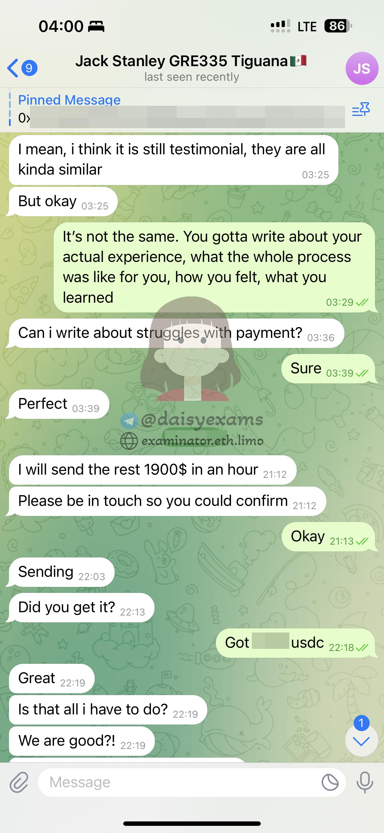 GRE代考保分成功案例#707的与客户对话截图