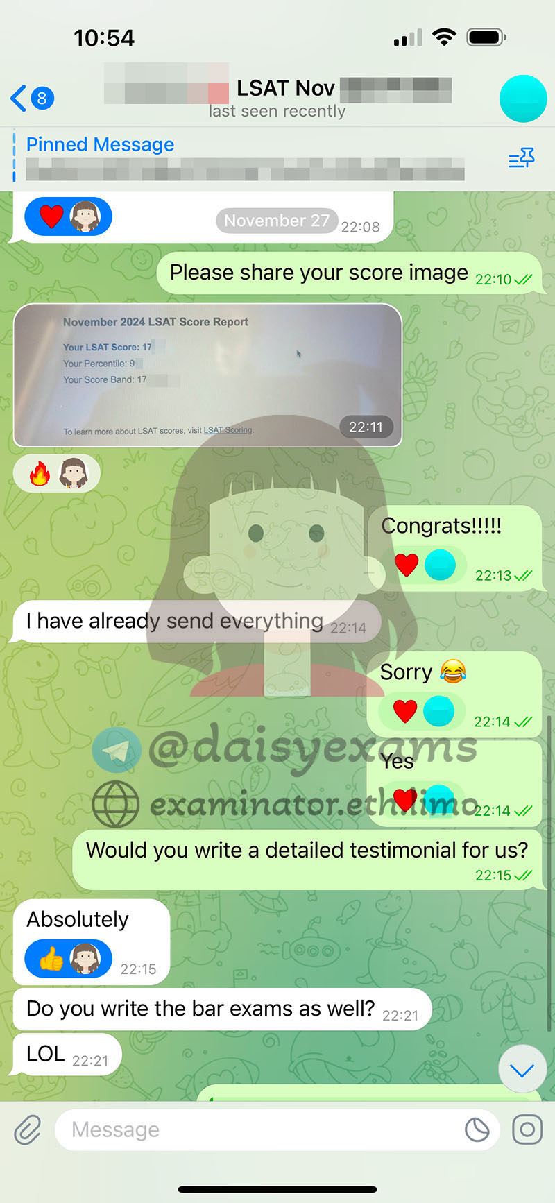 LSAT代考保分成功案例#687的与客户对话截图