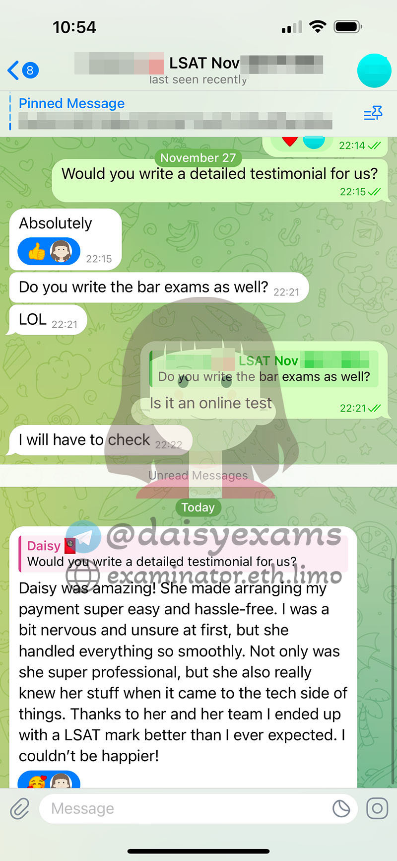 LSAT代考保分成功案例#687的与客户对话截图