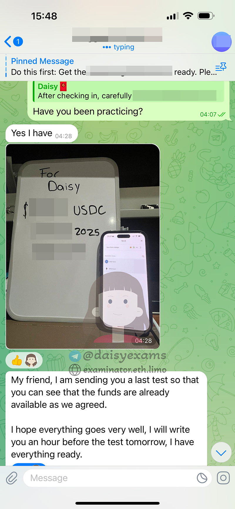 screenshot of chat logs for [TOEFLのカンニングサービス] success story #426