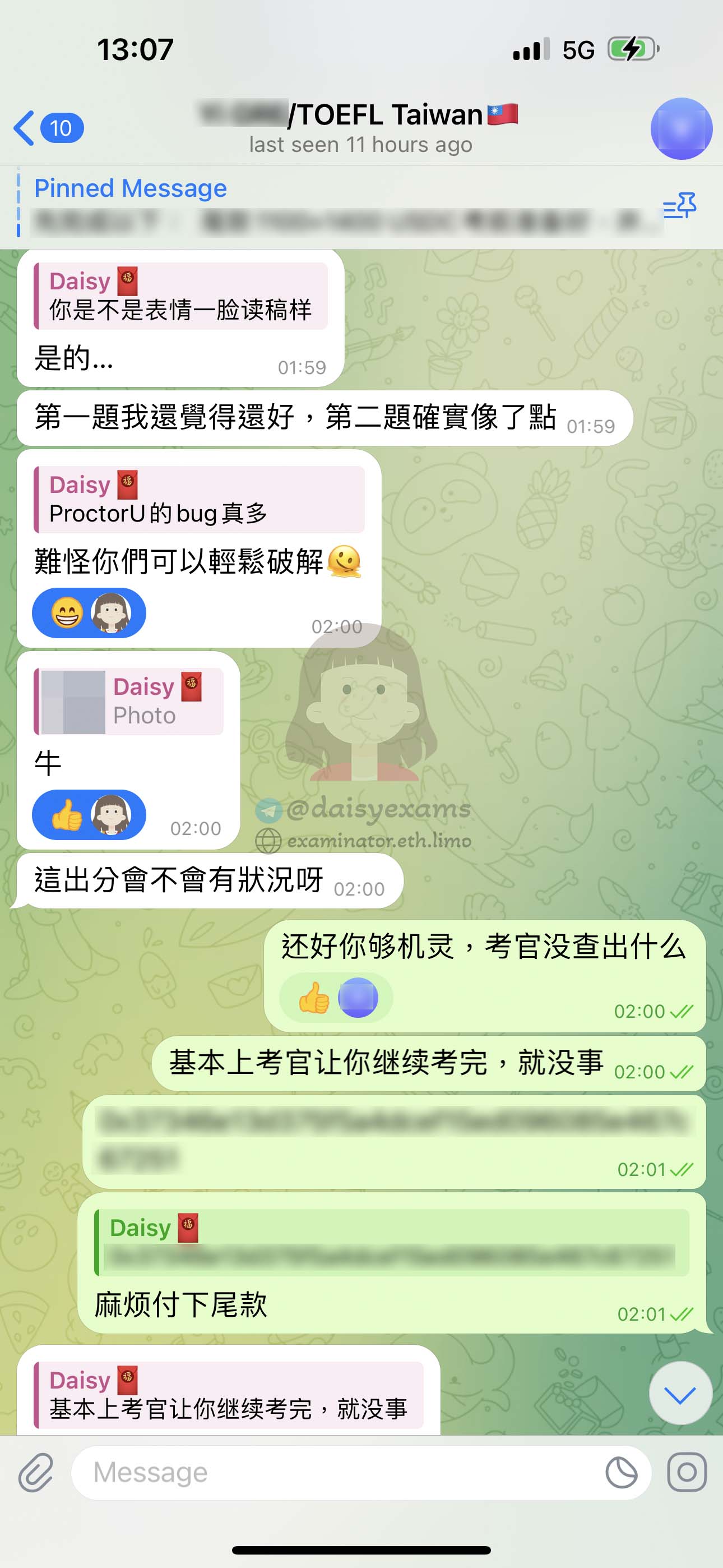 screenshot of chat logs for GRE Cheating success story #684