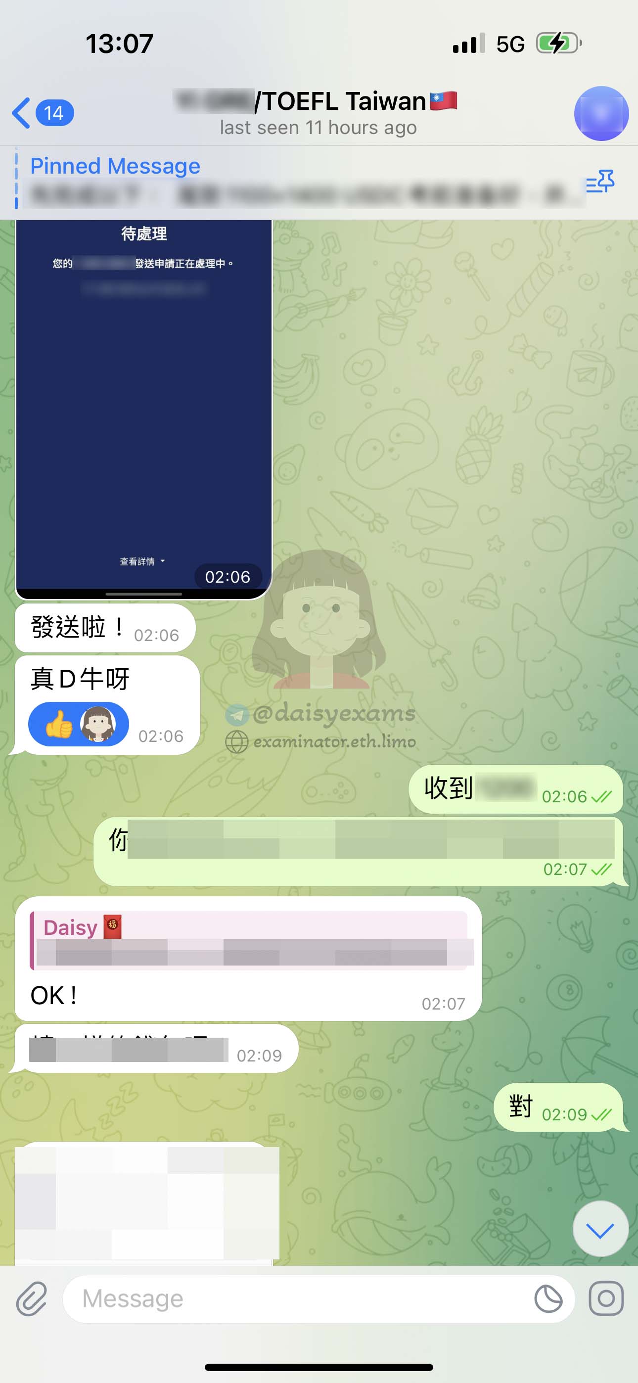 screenshot of chat logs for GRE Cheating success story #684