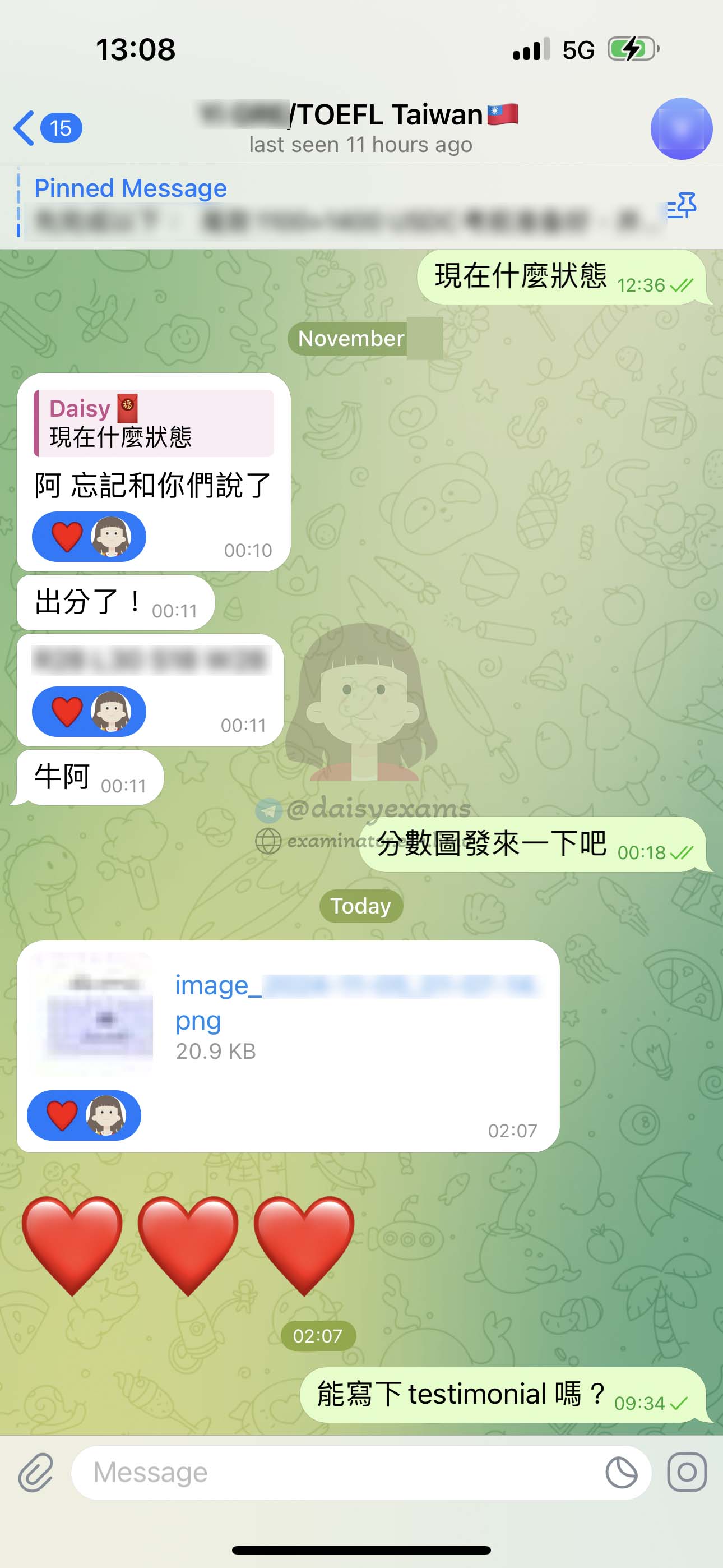 screenshot of chat logs for GRE Cheating success story #684