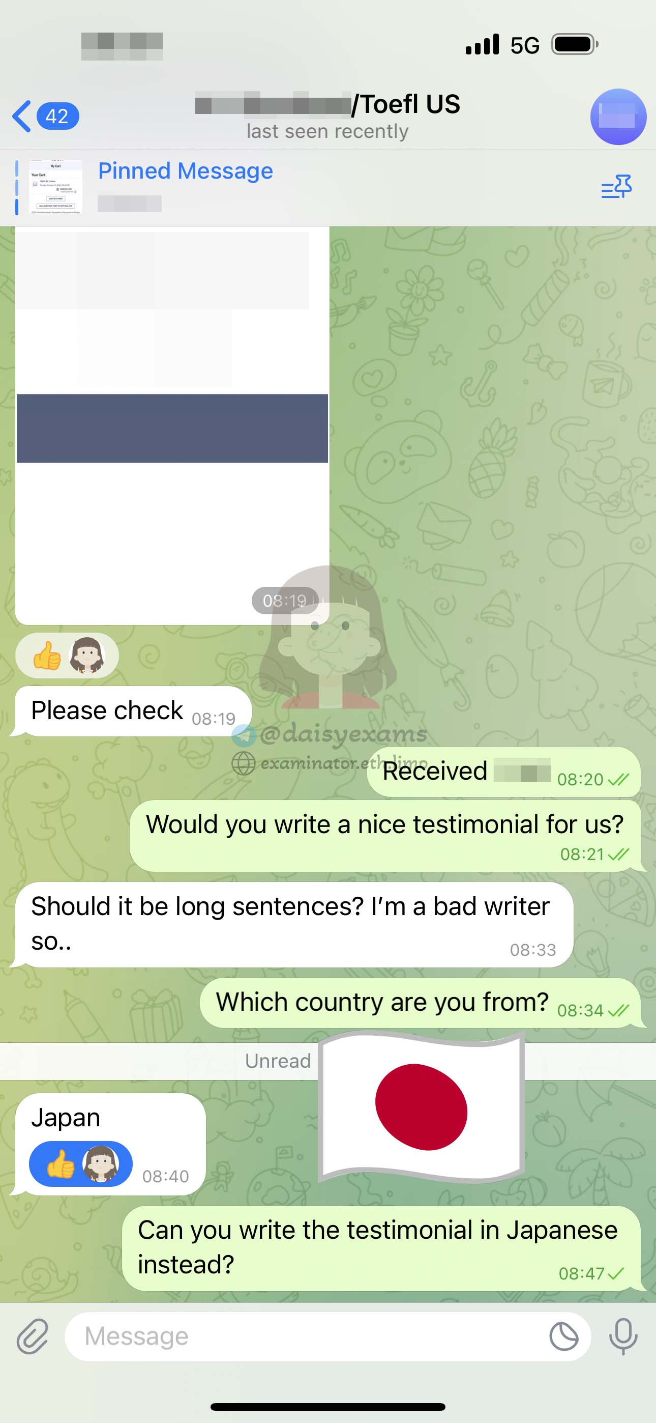 托福代考保分成功案例#676的与客户对话截图