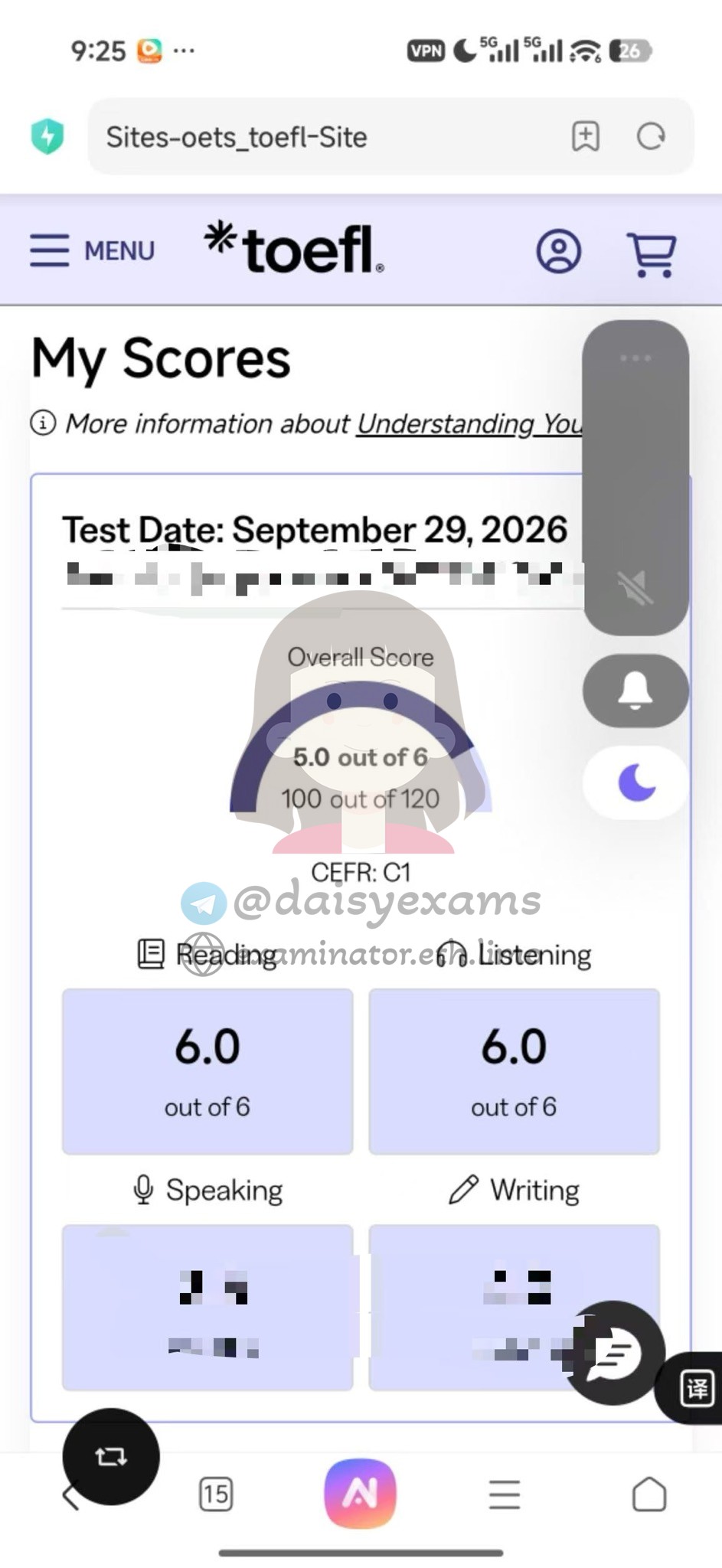 September 29–30, 2026 TOEFL Scores: 100 / 90 / 80 (New 6-Point Scale + CEFR)